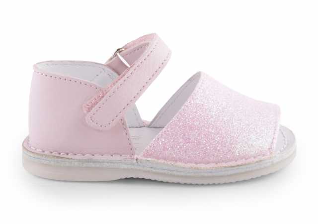 SANDALIA MENORQUINA EN PIEL CON GLITTER Y VELCRO