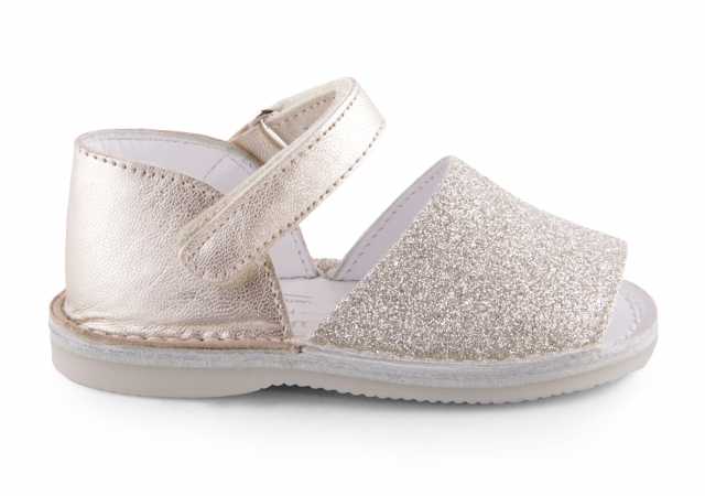 SANDALIA MENORQUINA METALIZADA CON GLITTER Y VELCRO