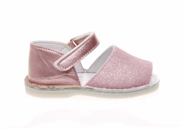 SANDALIA MENORQUINA METALIZADA CON GLITTER Y VELCRO