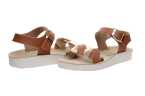 SANDALIAS GEOX RESPIRABLES DE PIEL PARA NIÑAS CON DISEÑO ENTRELAZADO EN COLOR CUERO Y DORADO