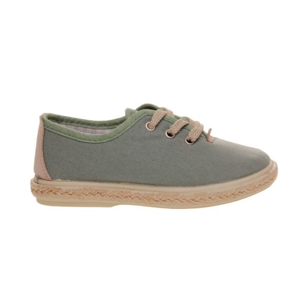 ZAPATILLAS INFANTILES DE LONA VERDE CON CORDONES Y SUELA DE YUTE