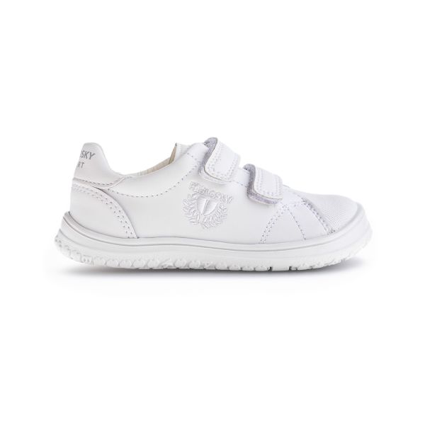 Zapatos deportivos barefoot Pablosky blancos  con doble velcro y puntera reforzada. Tallas 24-34