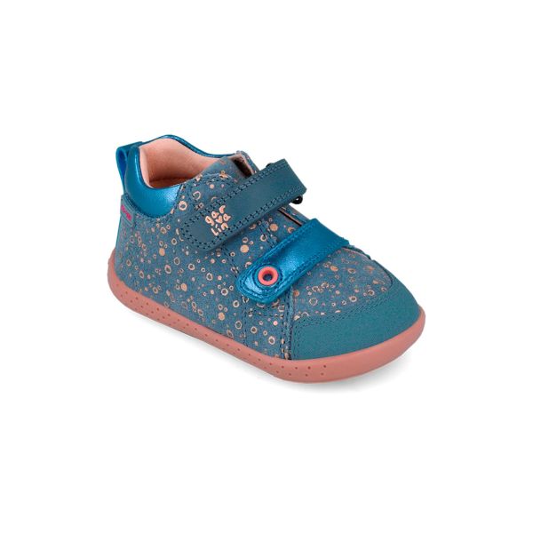 Botita azulón con doble velcro y estampado dorado  Garvalín 251304 (Tallas 20-25)