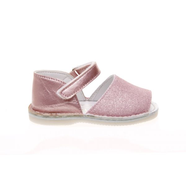 SANDALIA MENORQUINA METALIZADA CON GLITTER Y VELCRO