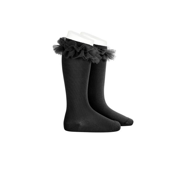 Calcetines Altos Negros con Tul para Niña | Chic y cómodos