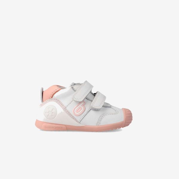Deportivos primeros pasos niña Biomecanics blanco y rosa con velcro