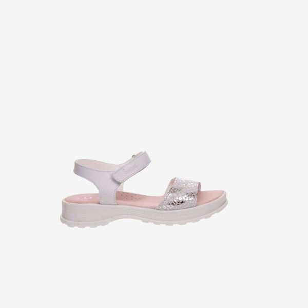 Sandalia de niña blanco con un toque metalizada con ajuste de velcro de Pablosky