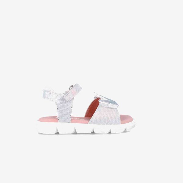 Sandalias de niña Garvalin en blanco y plata con doble velcro.