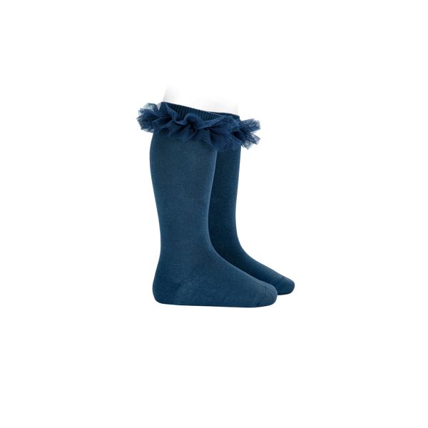 Calcetines Altos Azul Marino con Tul para Niña | Clásicos con encanto