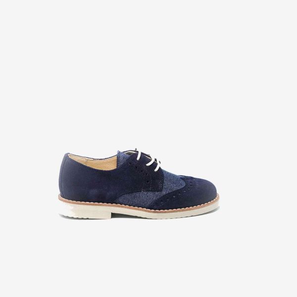Zapato de ceremonia/comunion en ante y lino azul con cordones.