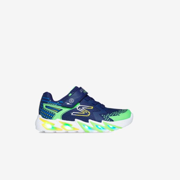 Skechers S-Lights®: Deportivo Niño con Botón On/Off | Luces LED | Velcro y Cordón Elástico | Azul Marino/Verde Lima