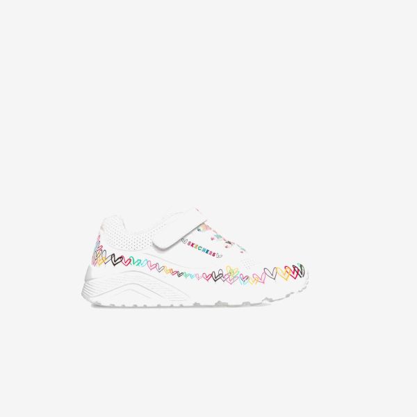 Skechers blancas de corazones para niña con velcro