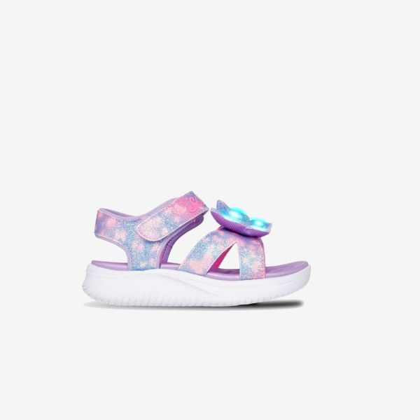 Sandalias de luces Skechers de niña en color morado con rosa  – Brillo, Comodidad y Diversión en Cada Paso
