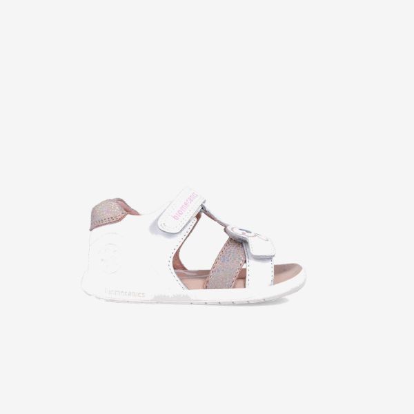 Sandalias Blancas con toques rosa con Velcro Biomecanics